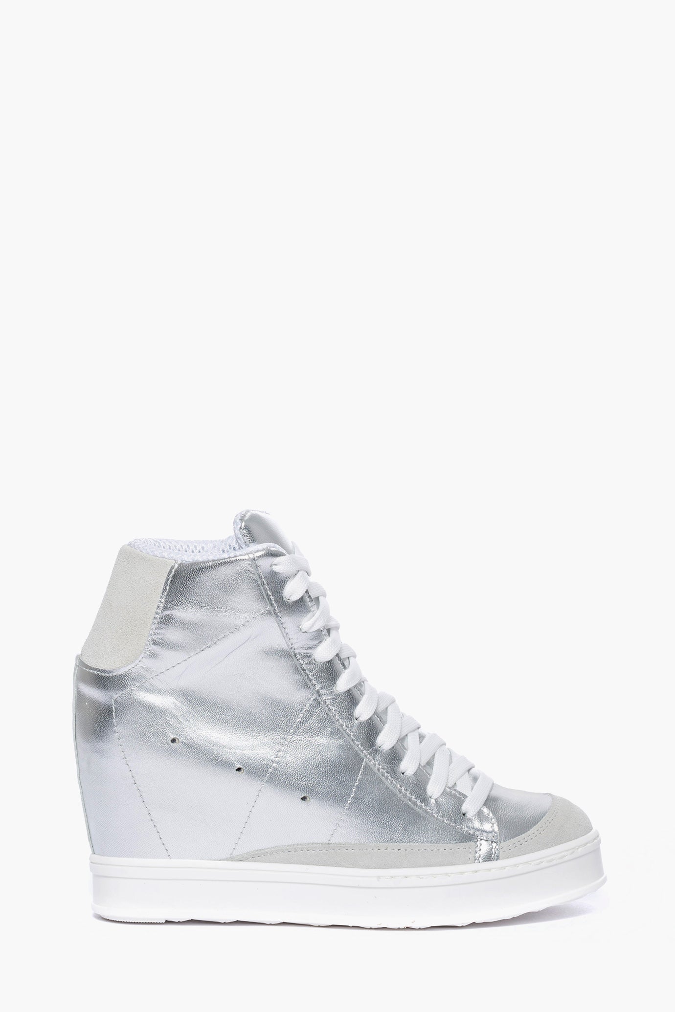 Sneakers con rialzo pelle argento e camoscio ghiaccio Uppside 2