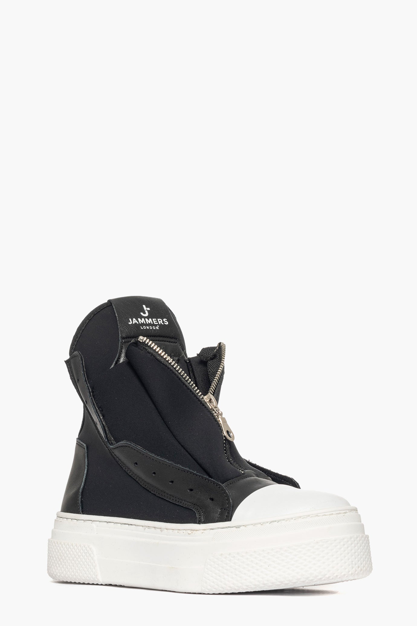 Sneakers tessuto scuba nero e riporto pelle nero doppia zip Tore Total New