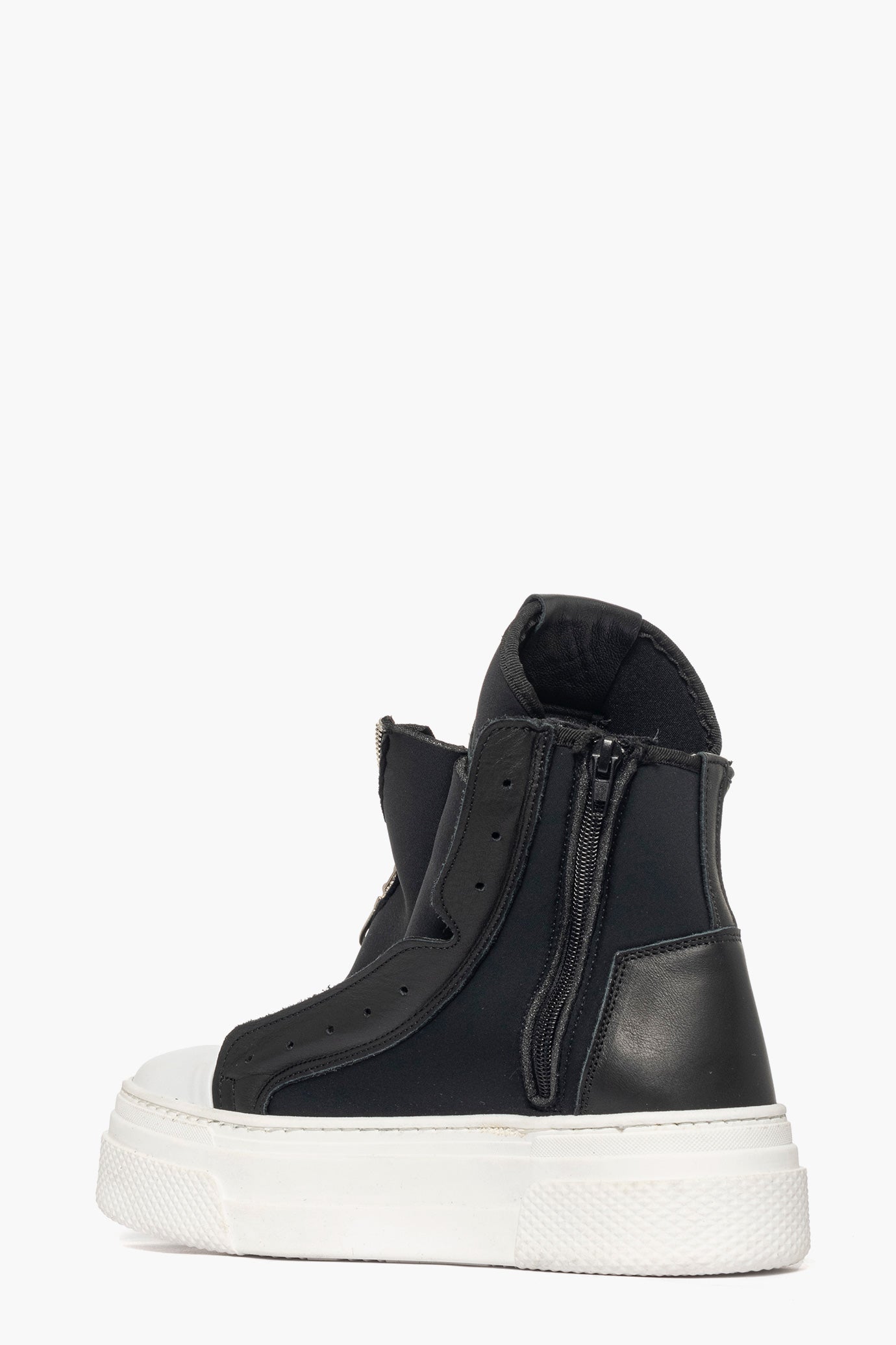 Sneakers tessuto scuba nero e riporto pelle nero doppia zip Tore Total New