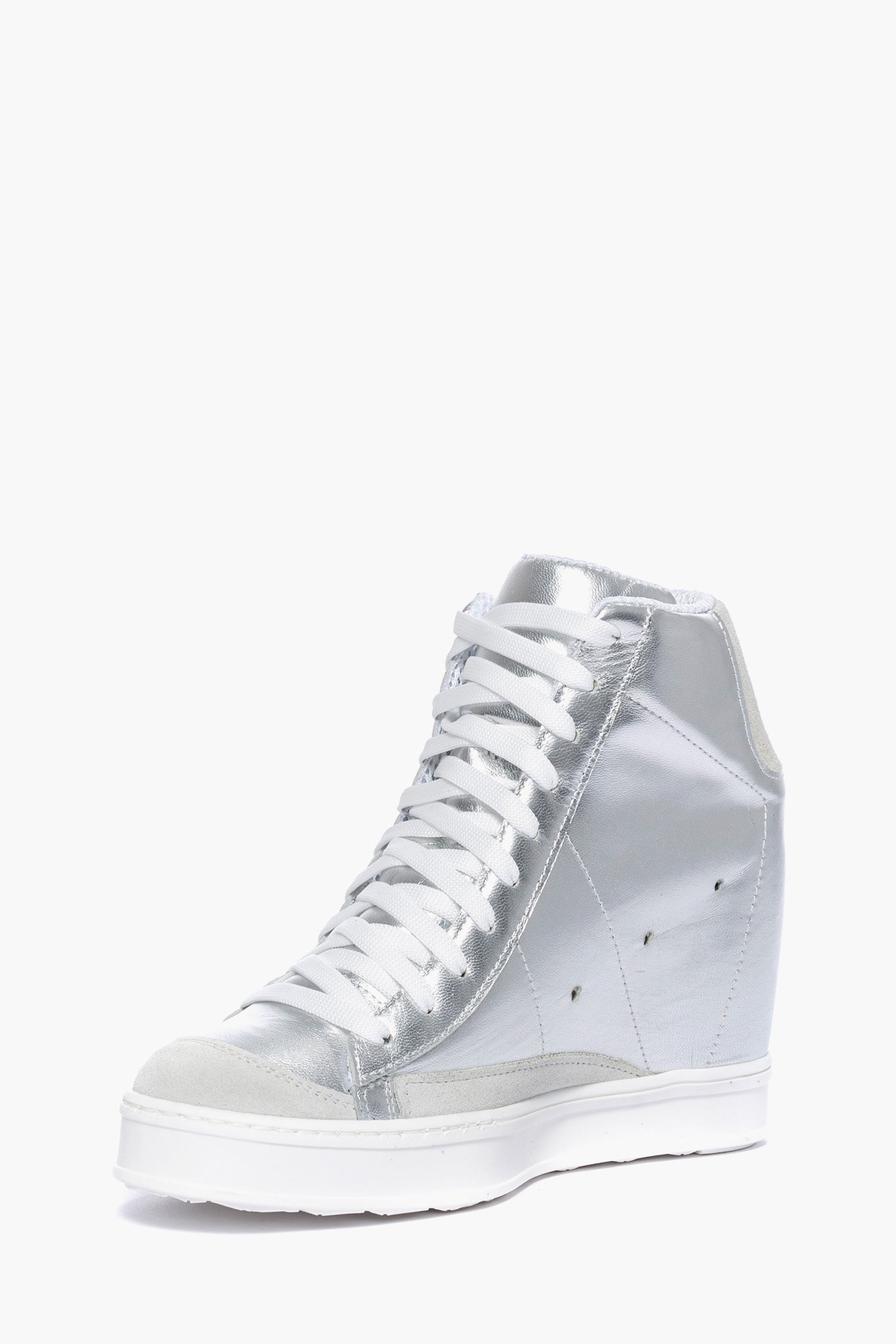 Sneakers con rialzo pelle argento e camoscio ghiaccio Uppside 2