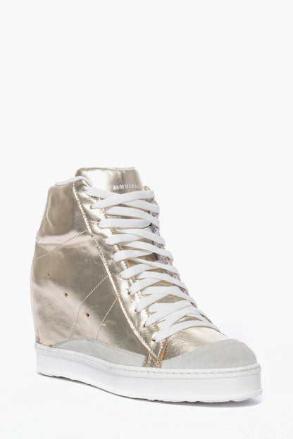 Sneakers con rialzo pelle oro e camoscio ghiaccio Uppside 2