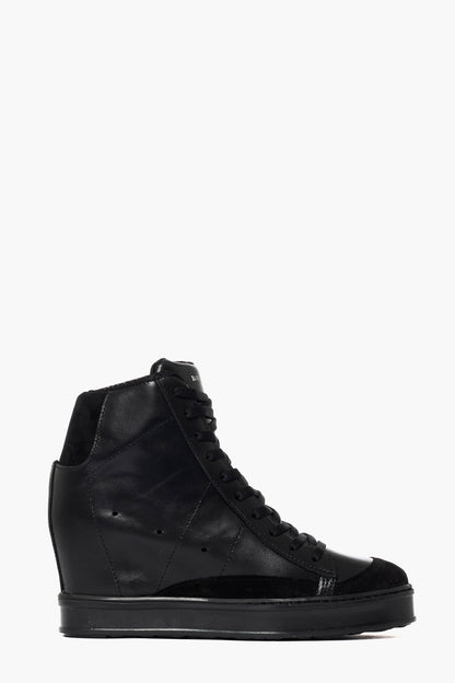 Sneakers con rialzo pelle e camoscio nero total Uppside 2