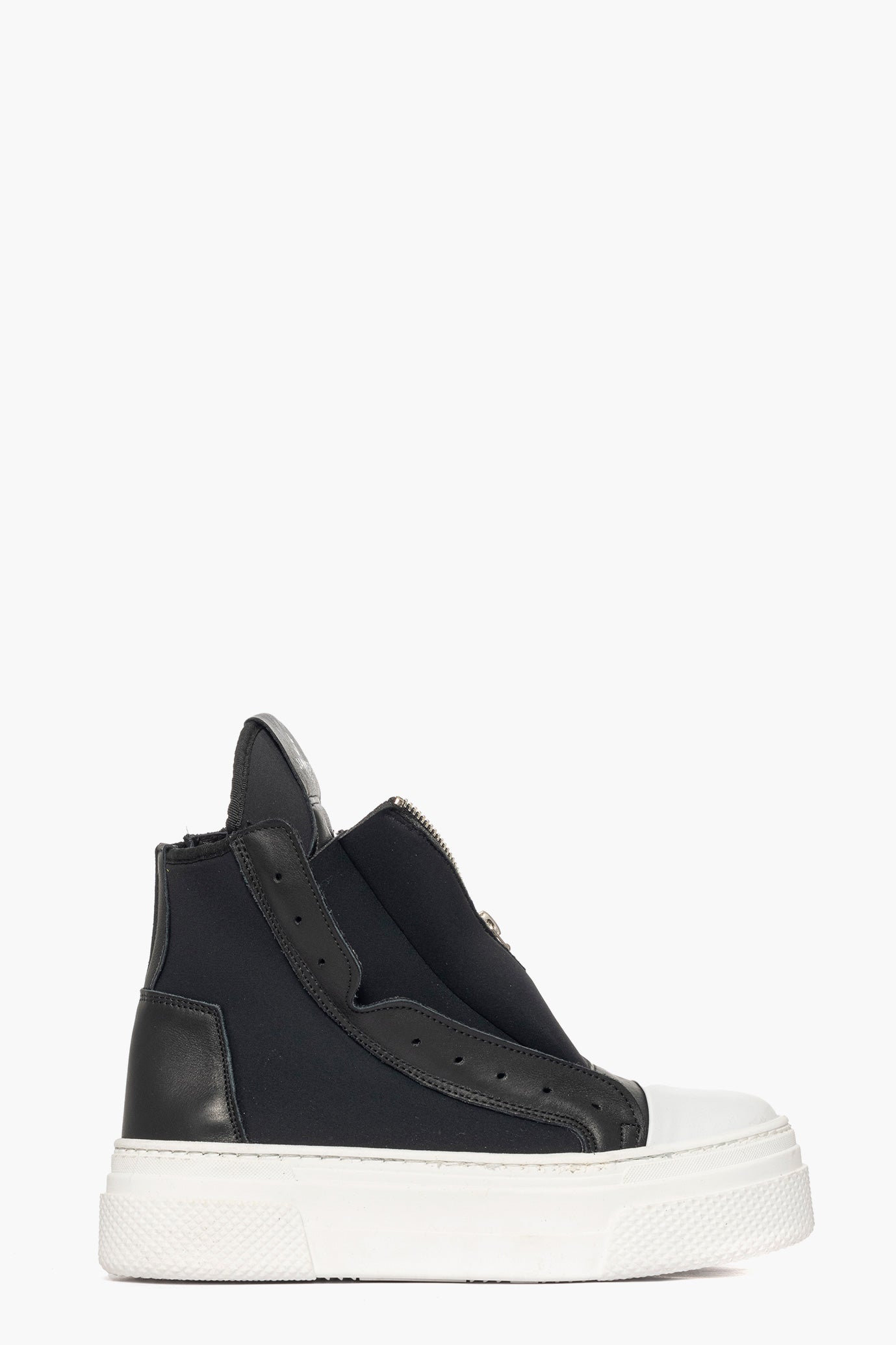 Sneakers tessuto scuba nero e riporto pelle nero doppia zip Tore Total New