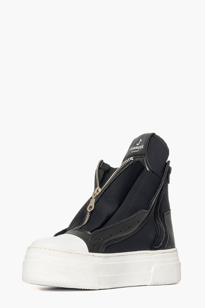 Sneakers tessuto scuba nero e riporto pelle nero doppia zip Tore Total New