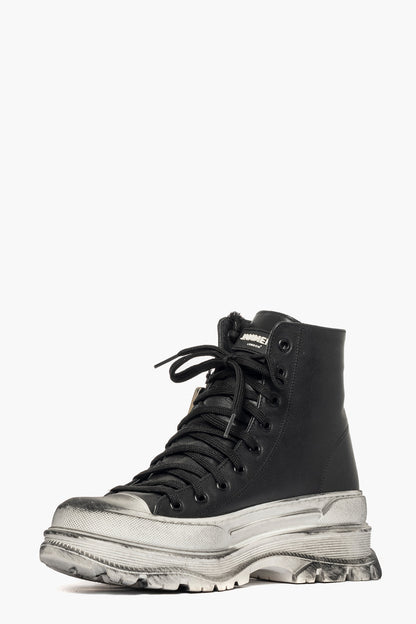 Sneakers stivaletto pelle nero vintage Leone 6