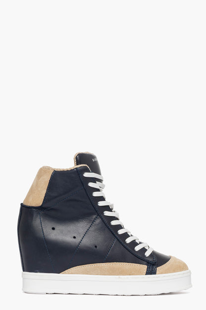 Sneakers con rialzo pelle blu e camoscio beige Uppside 2