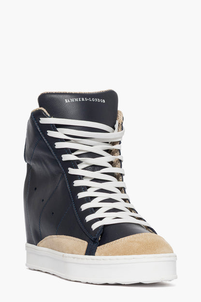 Sneakers con rialzo pelle blu e camoscio beige Uppside 2