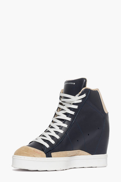 Sneakers con rialzo pelle blu e camoscio beige Uppside 2