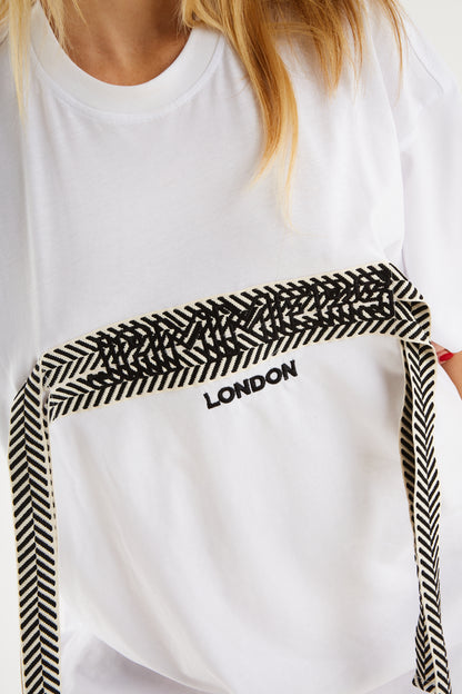 T-shirt over in cotone bianco laccio bianco nero