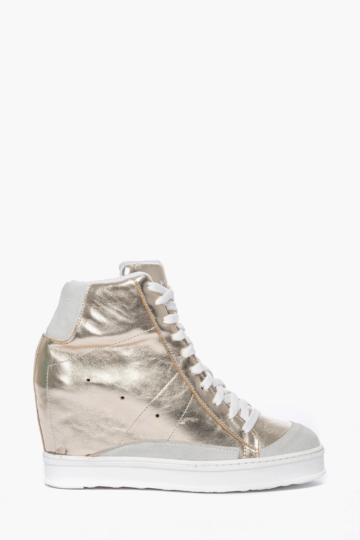 Sneakers con rialzo pelle oro e camoscio ghiaccio Uppside 2
