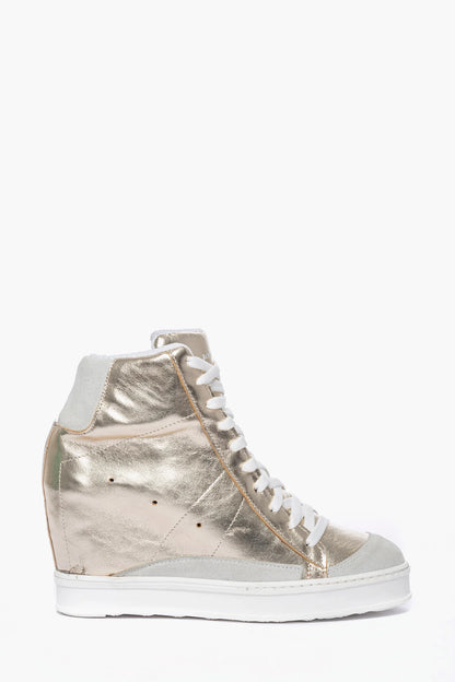 Sneakers con rialzo pelle oro e camoscio ghiaccio Uppside 2